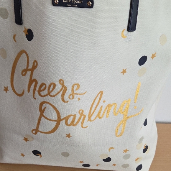Kate Spade EUC Cheerful Cream and Gold Canvas Tote - Picture 3 of 10